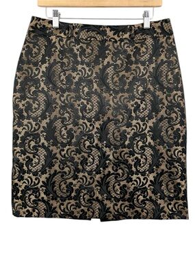 Worthington Black and Gold Paisley Pencil Skirt Size 12